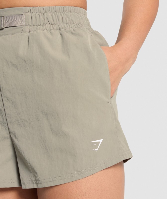 Gymshark Buckle Waisted Short Linen Brown | 83794BKLE