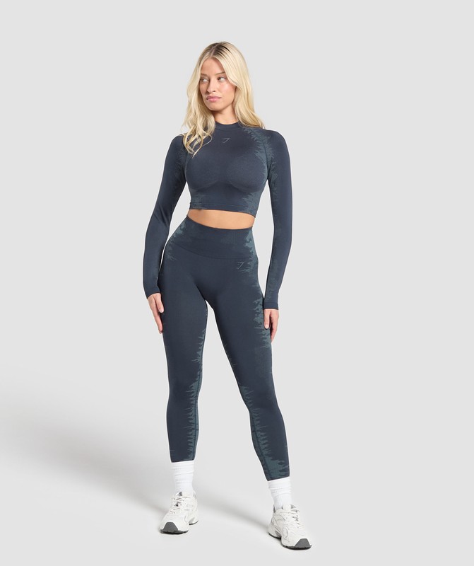 Gymshark Caged Seamless Long Sleeve Crop Top Heavy Blue / Iron Blue | 69301VOIL