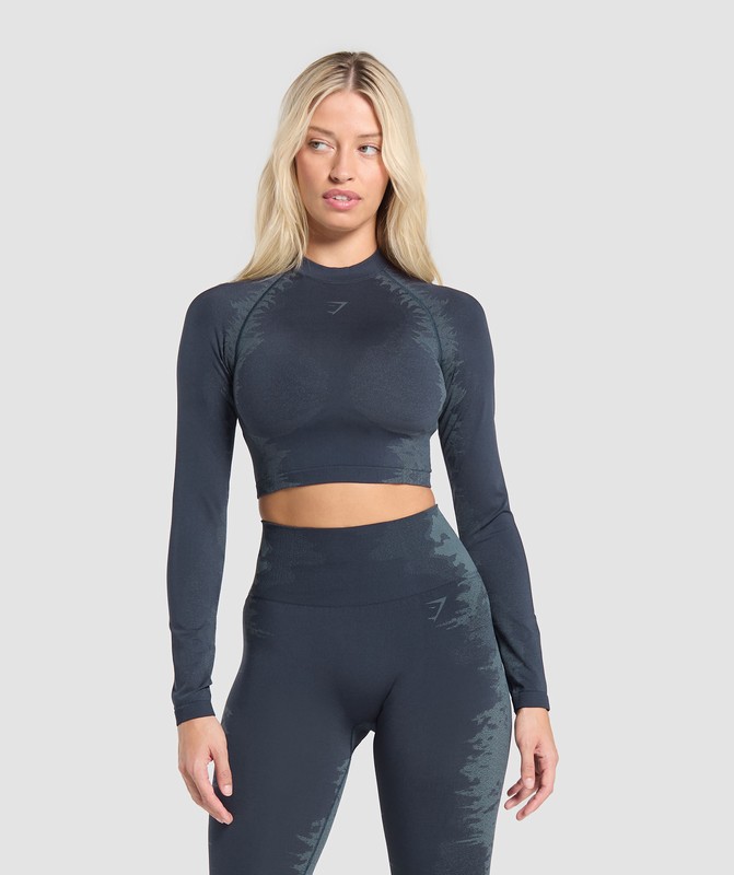 Gymshark Caged Seamless Long Sleeve Crop Top Heavy Blue / Iron Blue | 69301VOIL