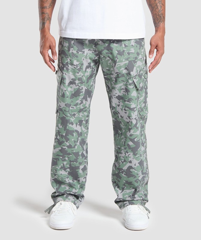 Gymshark Camo Print Woven Cargo Pants Unit Green | 79064OJBQ