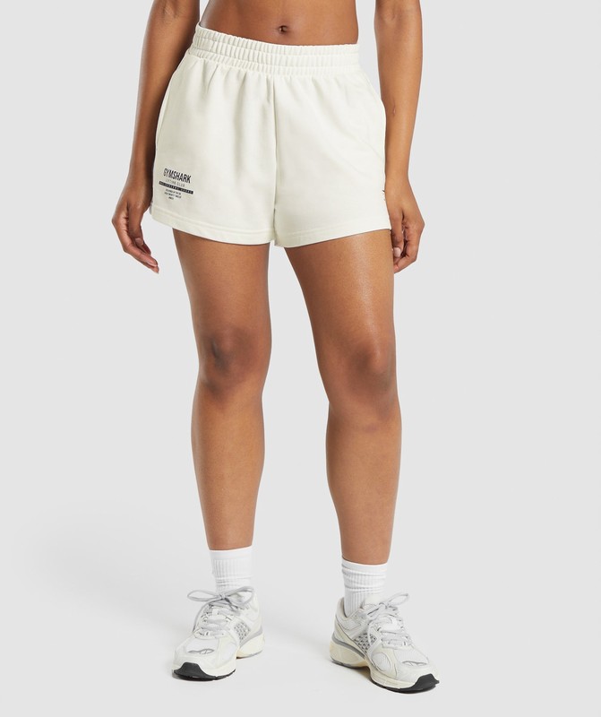 Gymshark Care Label Graphic Brushed Shorts Soft White | 75418MGLT
