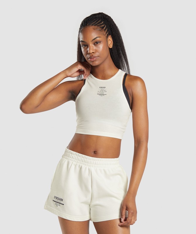 Gymshark Care Label Graphic Cropped Tank Soft White | 34798TEHU