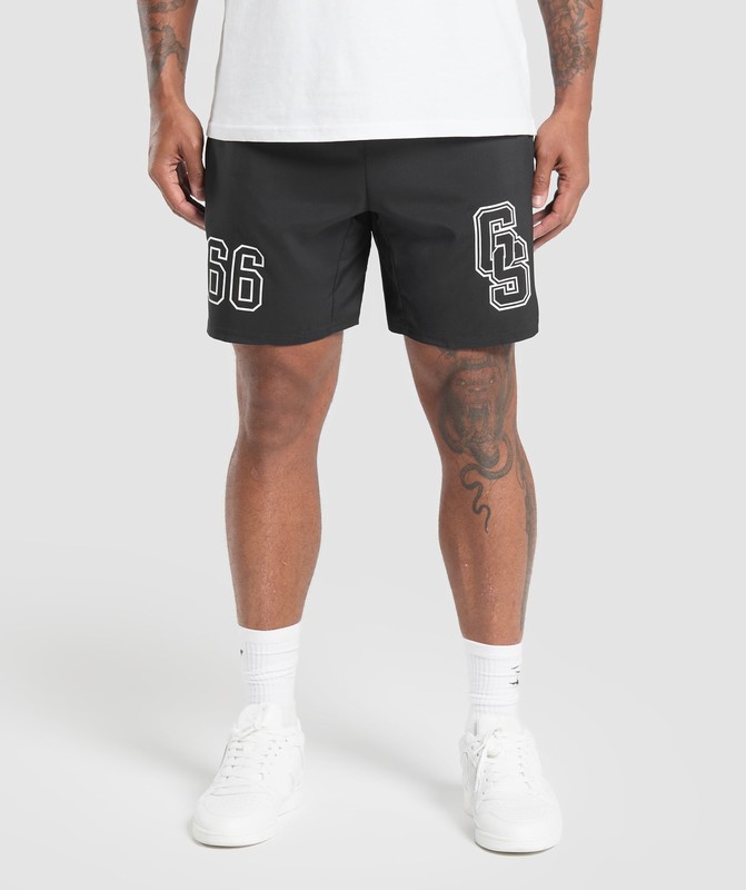 Gymshark Collegiate Graphic Shorts Black | 62931TKLR
