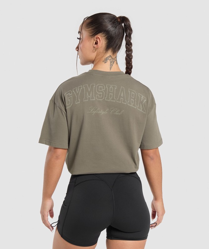 Gymshark Collegiate Oversized T-Shirt Camo Brown | 03765HKON