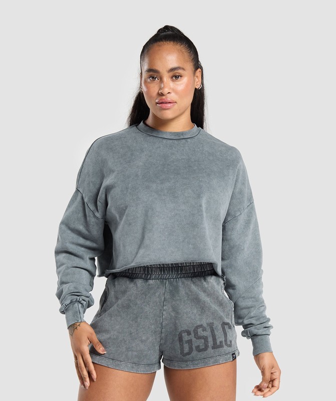 Gymshark Collegiate Shadow Washed Midi Sweatshirt Asphalt Grey | 52706DWKE