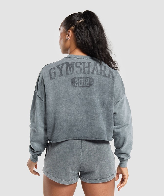 Gymshark Collegiate Shadow Washed Midi Sweatshirt Asphalt Grey | 52706DWKE