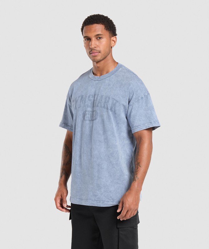 Gymshark Collegiate Shadow Washed T-Shirt Faded Blue | 58634KESP
