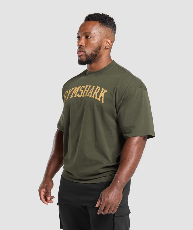 Gymshark Collegiate T-Shirt Strength Green | 93410KAPE
