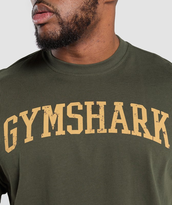 Gymshark Collegiate T-Shirt Strength Green | 93410KAPE