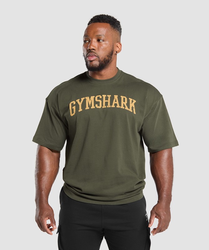 Gymshark Collegiate T-Shirt Strength Green | 93410KAPE