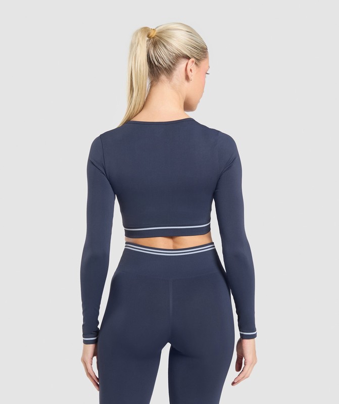 Gymshark Contrast Seamless Crop Top Heavy Blue | 01827QBPD