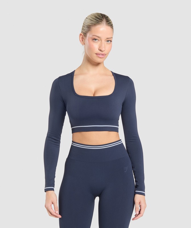 Gymshark Contrast Seamless Crop Top Heavy Blue | 01827QBPD