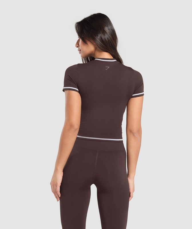 Gymshark Contrast Seamless Midi Tee Heritage Brown | 47831KONB