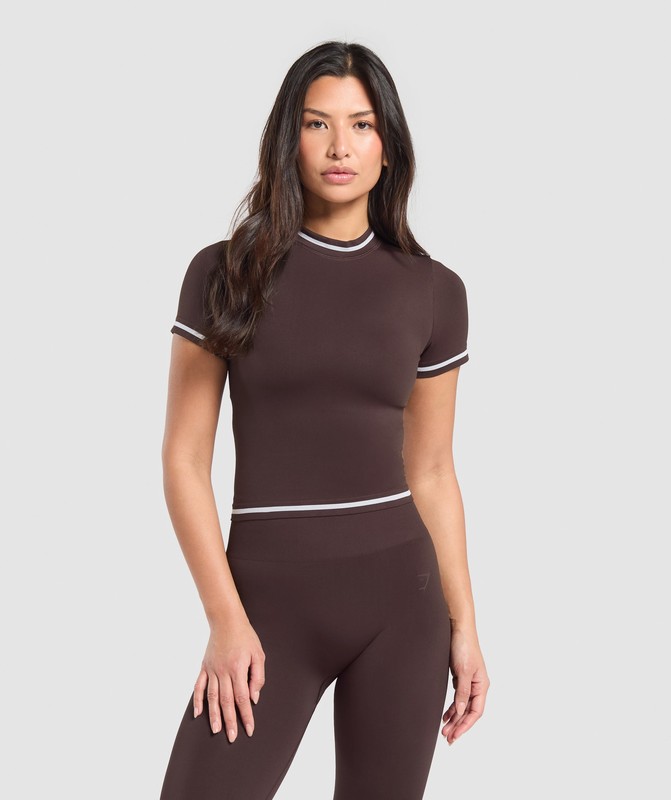 Gymshark Contrast Seamless Midi Tee Heritage Brown | 47831KONB