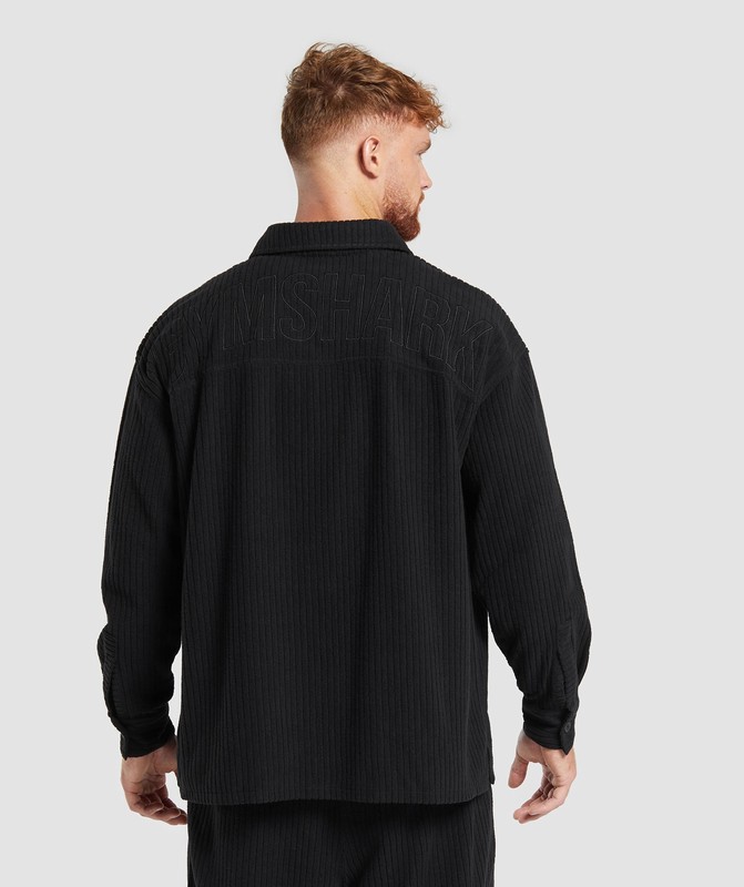 Gymshark Cord Overshirt Black | 02634LEFW