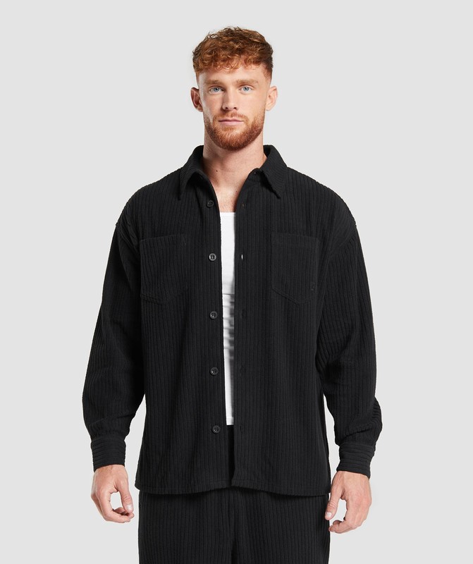 Gymshark Cord Overshirt Black | 02634LEFW