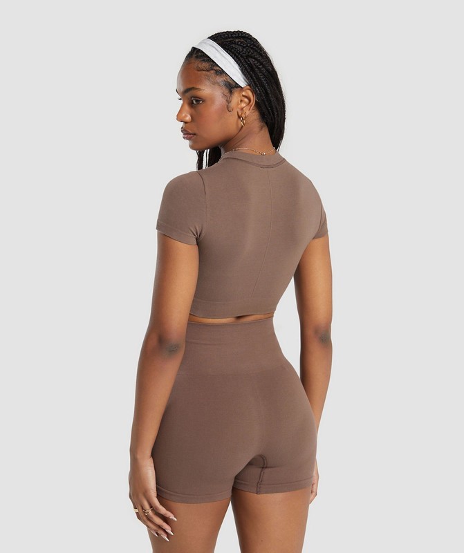 Gymshark Cotton Seamless Crop Top Soft Brown | 51964EOLX