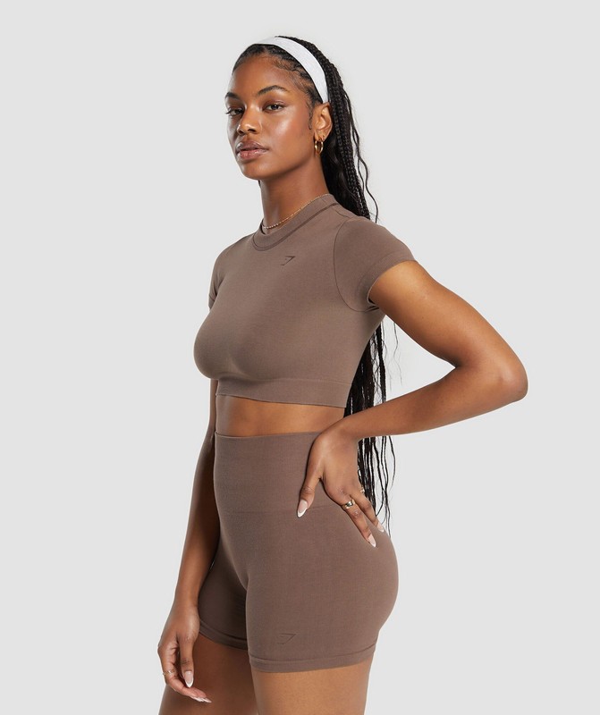 Gymshark Cotton Seamless Crop Top Soft Brown | 51964EOLX