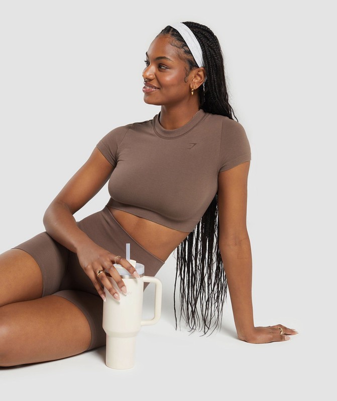 Gymshark Cotton Seamless Crop Top Soft Brown | 51964EOLX