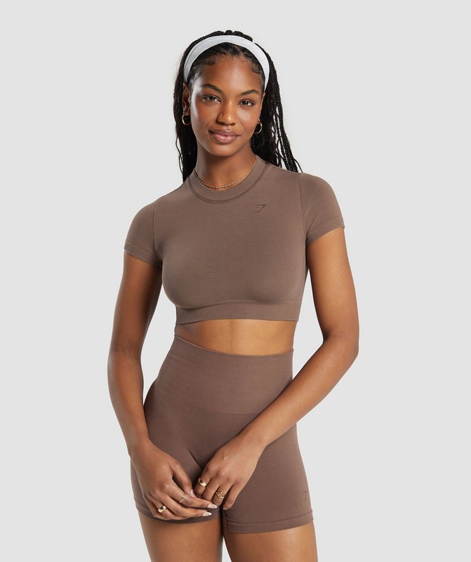 Gymshark Cotton Seamless Crop Top Soft Brown | 51964EOLX