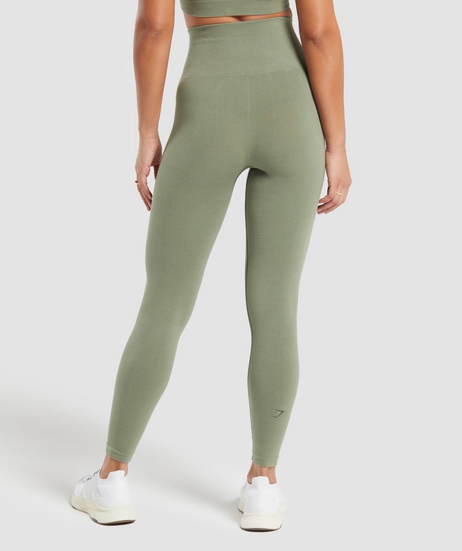 Gymshark Cotton Seamless Leggings Base Green | 20769BURJ
