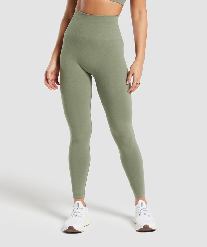 Gymshark Cotton Seamless Leggings Base Green | 20769BURJ