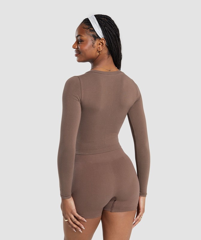 Gymshark Cotton Seamless Long Sleeve Midi Top Soft Brown | 12539JQRD