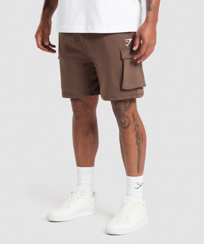 Gymshark Crest Cargo 7" Shorts Walnut Brown | 51079WHZR