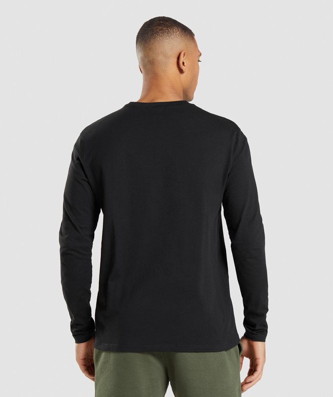 Gymshark Crest Long Sleeve T-Shirt Black | 52764RDUI