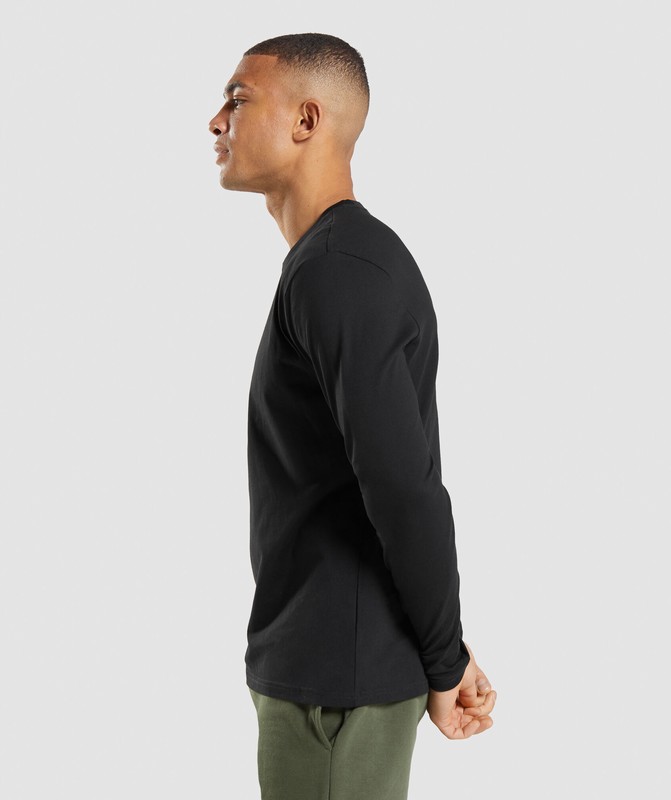 Gymshark Crest Long Sleeve T-Shirt Black | 52764RDUI