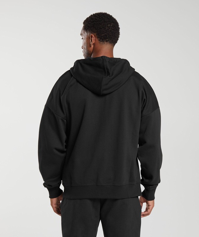 Gymshark Crest Oversized Zip Up Hoodie Black | 62917PFMA