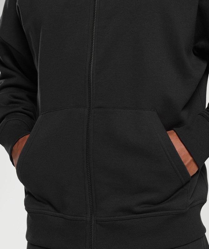 Gymshark Crest Oversized Zip Up Hoodie Black | 62917PFMA