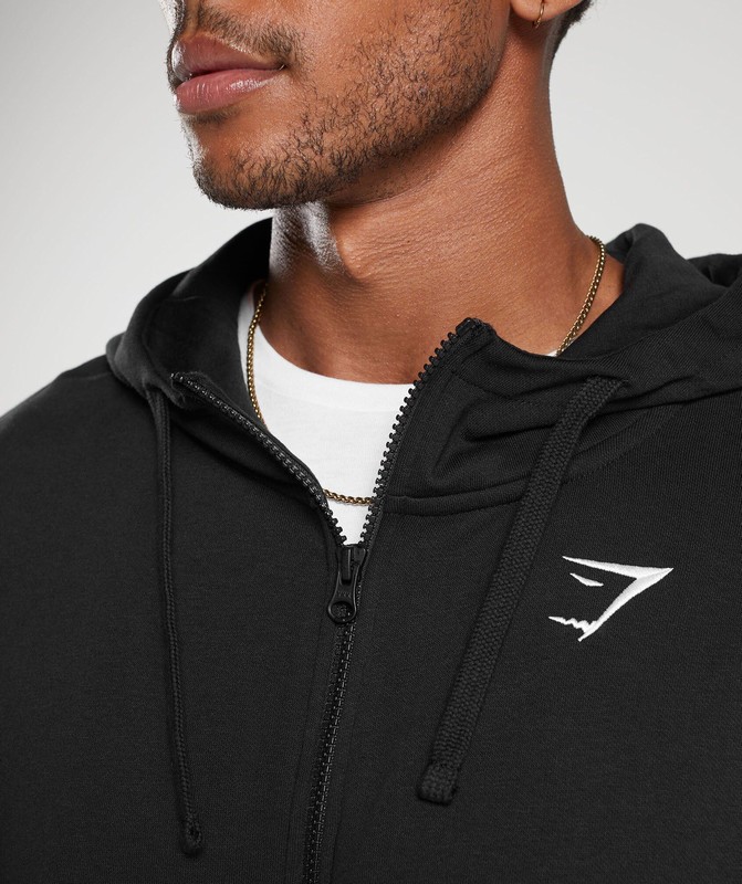 Gymshark Crest Oversized Zip Up Hoodie Black | 62917PFMA
