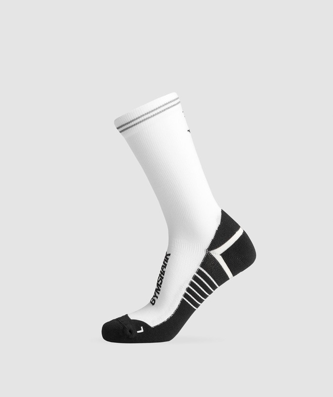 Gymshark Crew Running Socks White / Black | 72634OURE