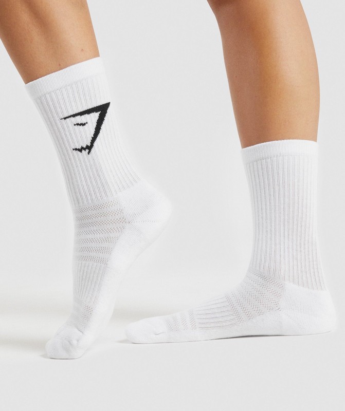 Gymshark Crew Socks 3Pk White | 27130SKIC