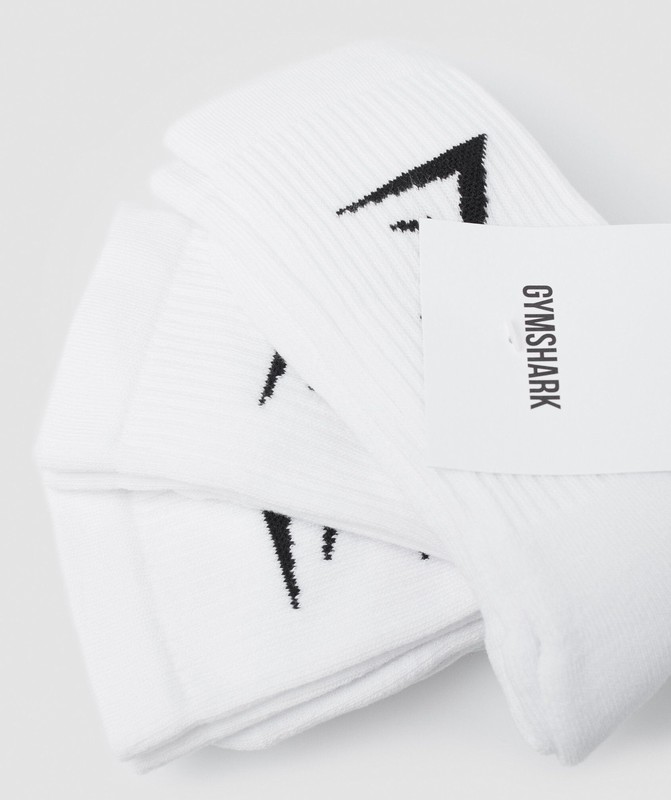 Gymshark Crew Socks 3Pk White | 27130SKIC
