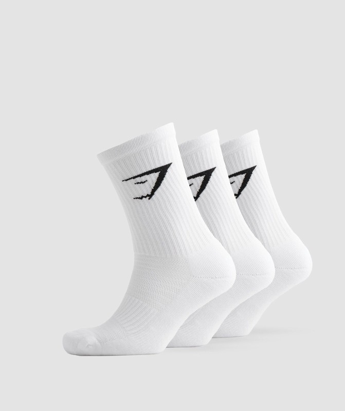 Gymshark Crew Socks 3Pk White | 27130SKIC