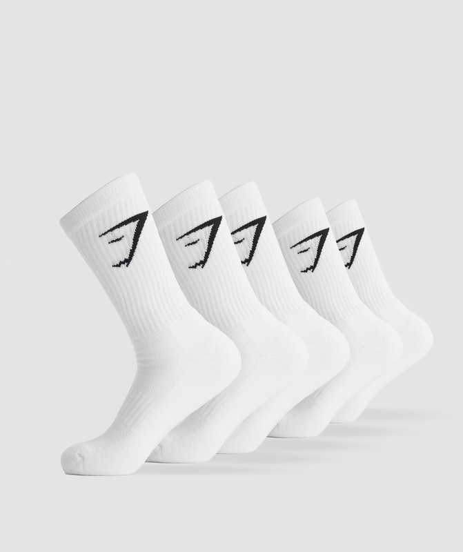 Gymshark Crew Socks 5Pk White | 85297RYUP