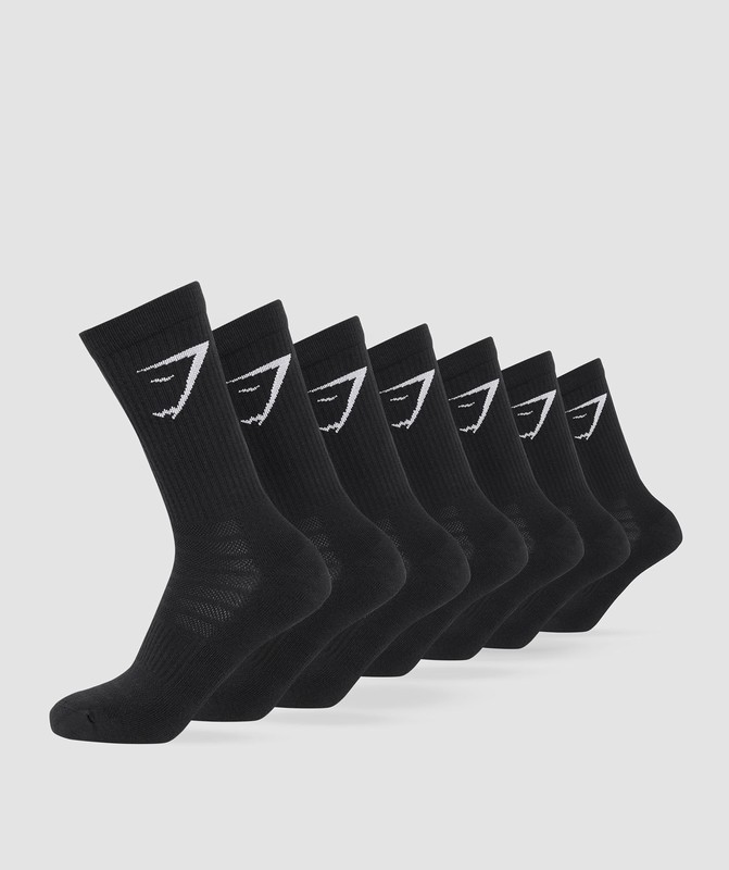 Gymshark Crew Socks 7pk Black | 16358QBKI
