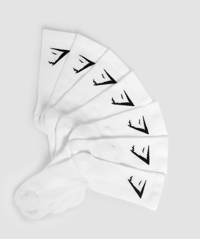 Gymshark Crew Socks 7pk White | 54312GAVL