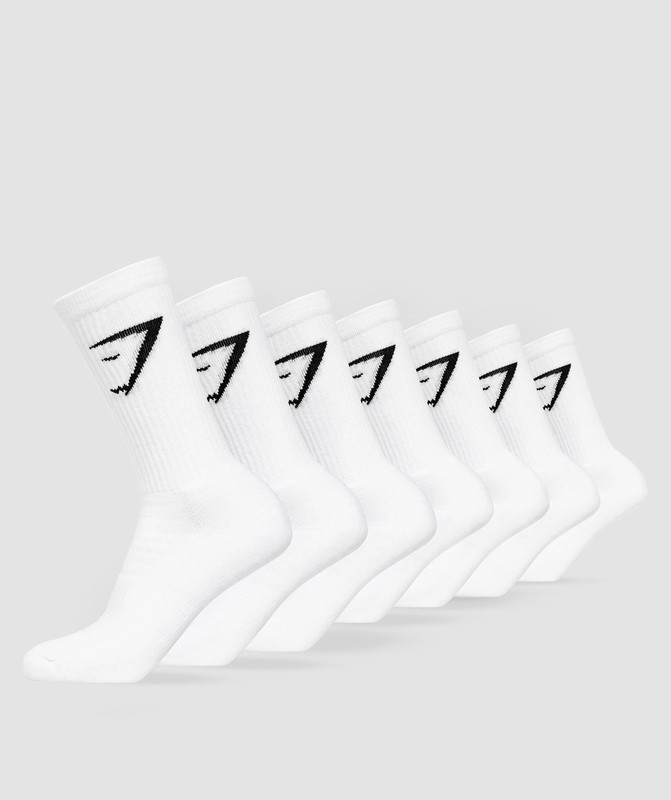 Gymshark Crew Socks 7pk White | 54312GAVL