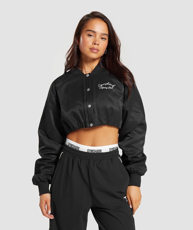Gymshark Cropped Bomber Jacket Black | 83145ZCBO