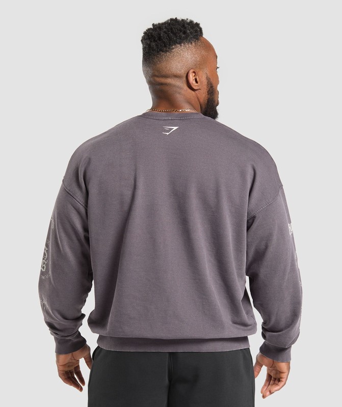 Gymshark Distressed Graphic Crew Brushed Purple Acid Wash | 95238TMHJ