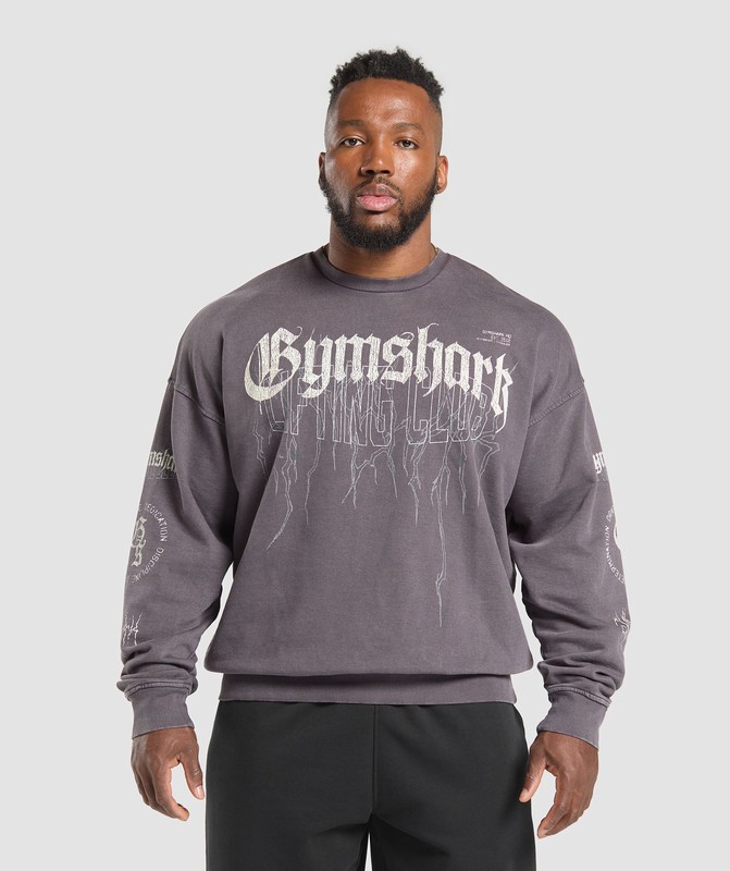 Gymshark Distressed Graphic Crew Brushed Purple Acid Wash | 95238TMHJ