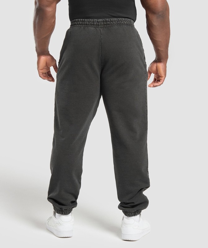 Gymshark Distressed Graphic Joggers Black Acid Wash | 45026QTSD
