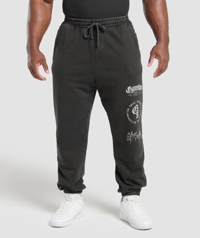 Gymshark Distressed Graphic Joggers Black Acid Wash | 45026QTSD