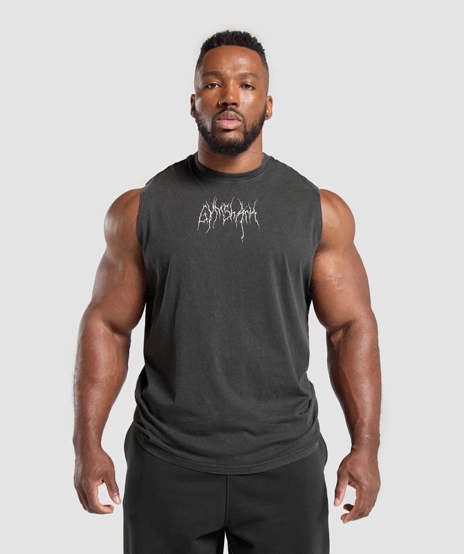 Gymshark Distressed Graphic Tank Black Acid Wash | 06523AIZF