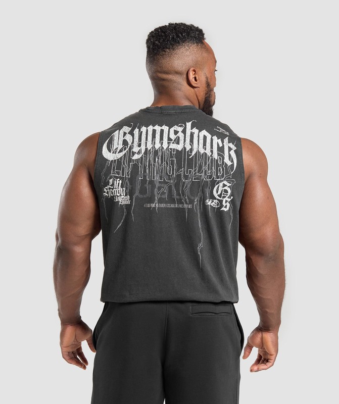 Gymshark Distressed Graphic Tank Black Acid Wash | 06523AIZF