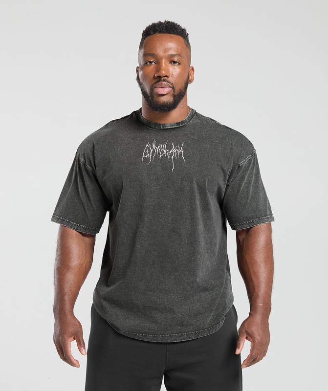 Gymshark Distressed Graphic T-shirt Black Acid Wash | 54867PXVN