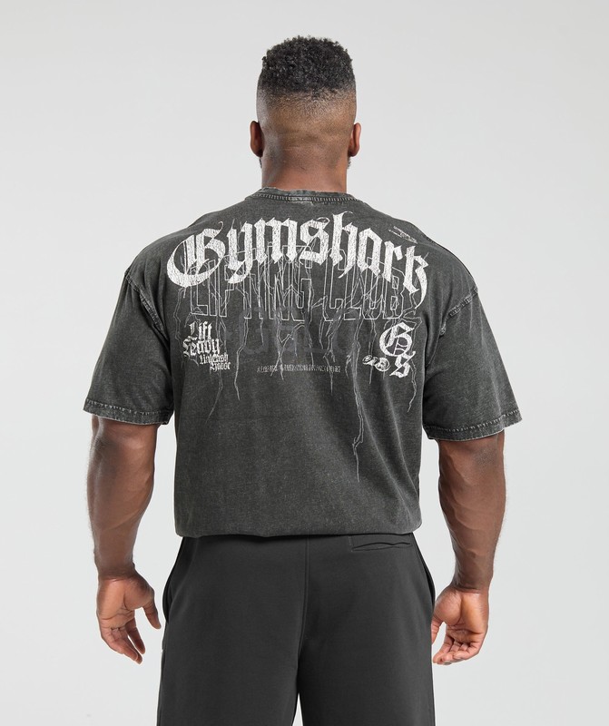 Gymshark Distressed Graphic T-shirt Black Acid Wash | 54867PXVN